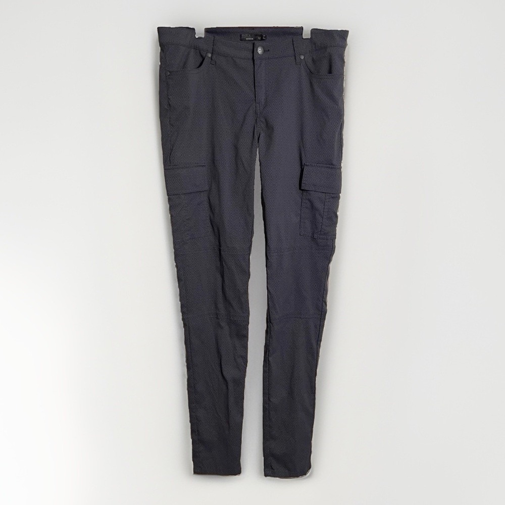 Prana Pants Womens 12 Gray Cargo Hiking Stretch Slim Geometric Pattern